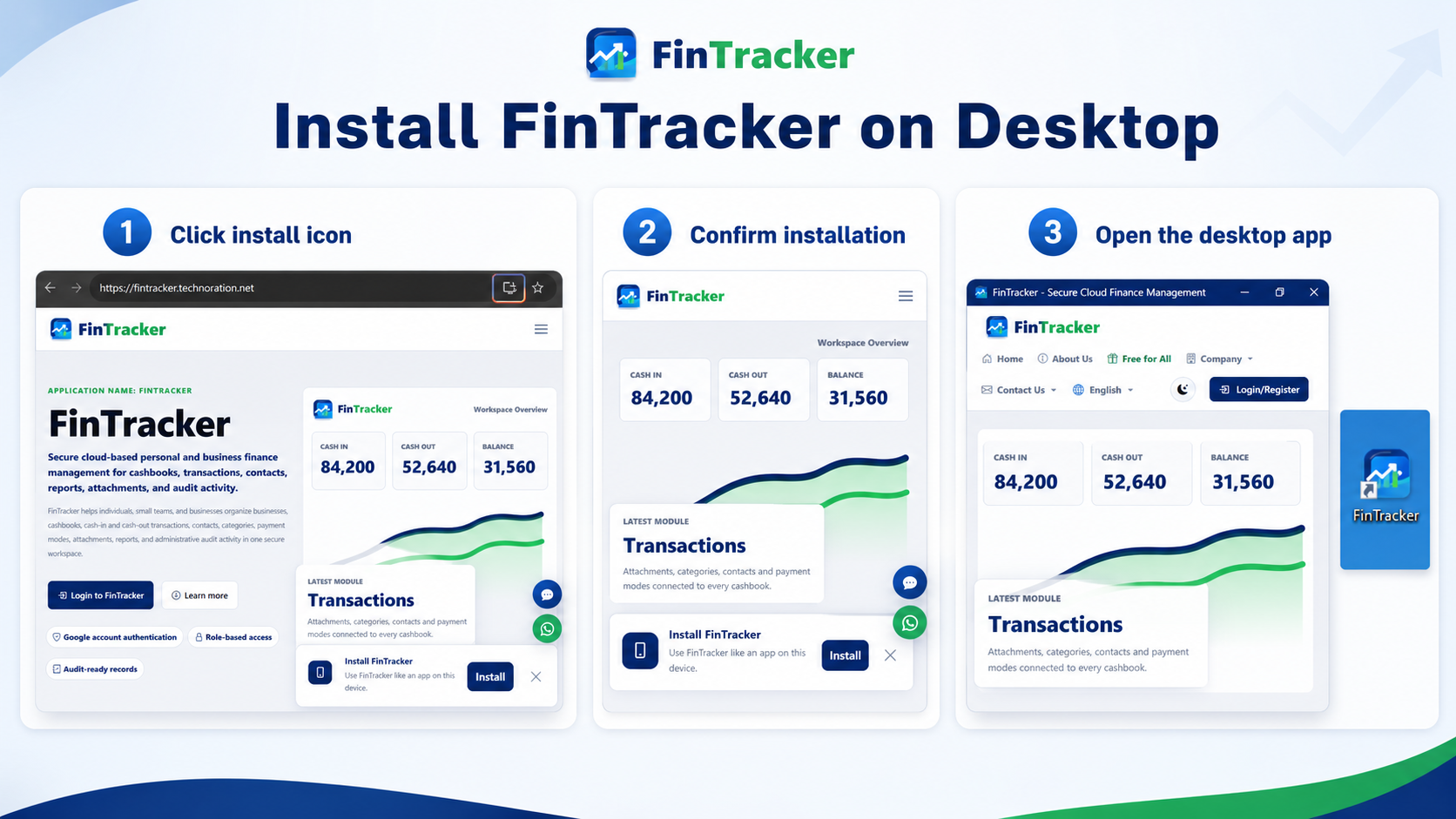 Three steps to install FinTracker on a desktop